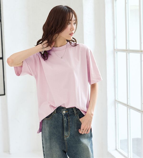 BELLUNA（ベルーナ）の「【汗ジミ対策◎】＜エアリーアイスコットン＞オーバーサイズＴシャツ【選べる袖丈】（カットソー）」｜詳細画像