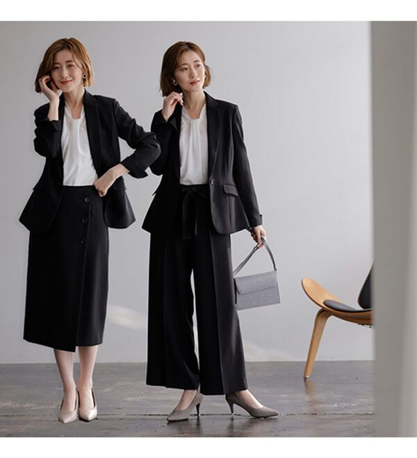 GeeRA（ジーラ）の「【ジャケット+2ボトム】洗えるストレッチ！ジャケット＆ブラウス＆ワイドパンツ＆スカートスーツセット（パンツスーツ）」｜詳細画像