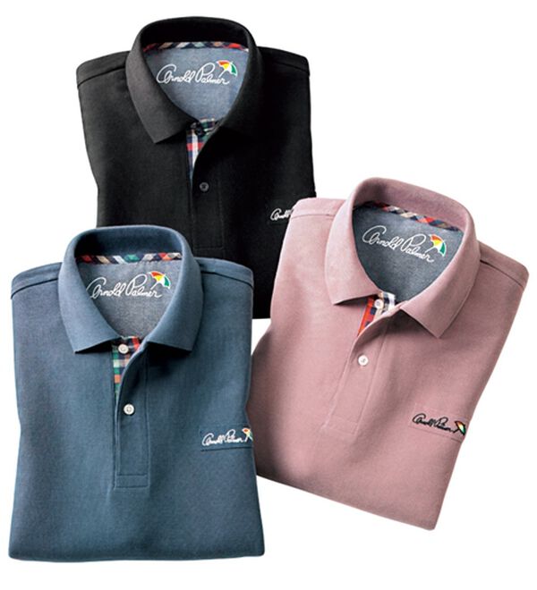 「【３枚組】＜アーノルド　パーマー＞ワンポイント刺しゅう鹿の子ポロシャツ３枚組（長袖・半袖）（メンズカットソー）」｜長袖3枚組