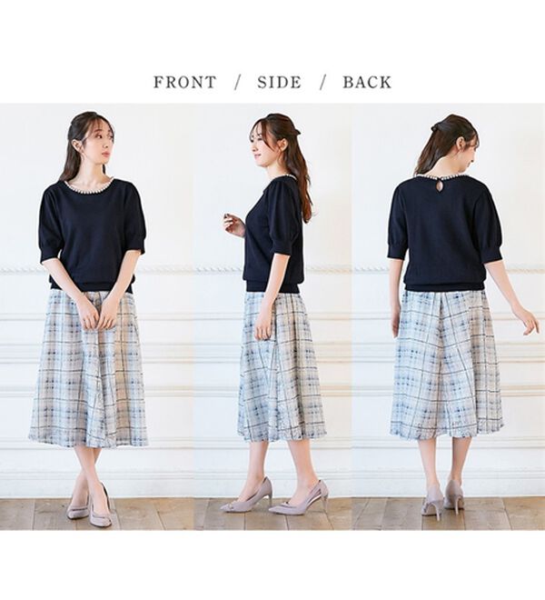 alotta（アロッタ）の「ネックパール５分袖ニットトップス（ニット・セーター）」｜詳細画像