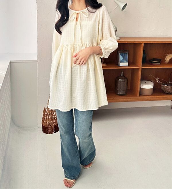 GeeRA（ジーラ）の「前後２ＷＡＹチェックペプラムチュニック（チュニック）」｜詳細画像