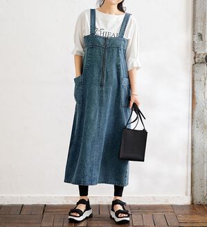 BELLUNA（ベルーナ）の「デニム素材ジッパー使いジャンパースカート（ジャンパースカート）」｜詳細画像