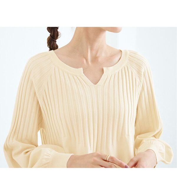 RANAN（ラナン）の「洗える！もちもちボリューム袖キーネックニット（チュニック）」｜詳細画像