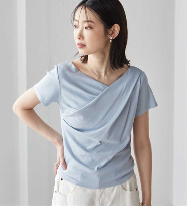 RANAN（ラナン）の「【ひんやり/UV対策】上品ドレープリブTシャツ（カットソー）」｜詳細画像