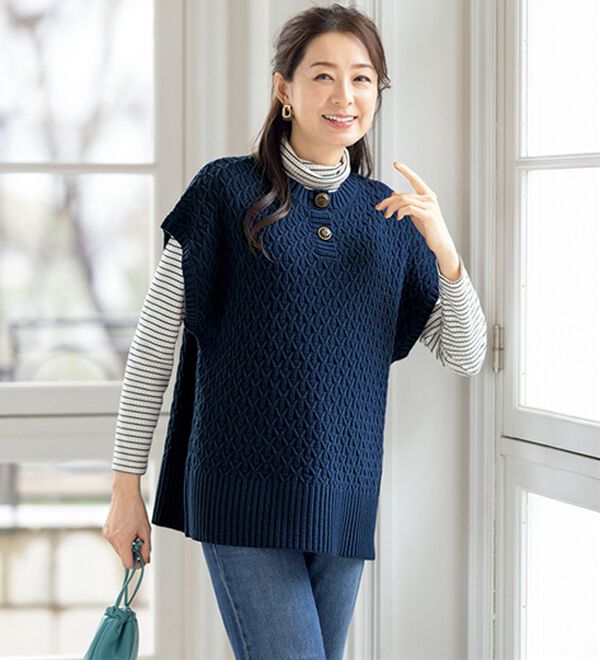 ルフラン（ルフラン）の「【２色組】着回し自在ゆったりニットベスト（ベスト）」｜詳細画像