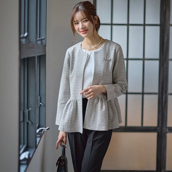 GeeRA（ジーラ）の「【２点セット】ニットツイードペプラムジャケットセットアップスーツ（パンツスーツ）」｜詳細画像