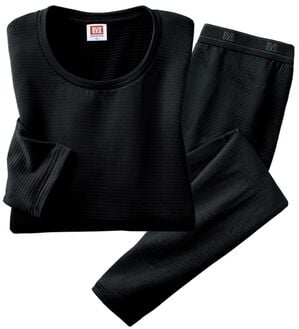 「＜ＢＶＤ＞瞬暖（Ｒ）グリッドテック上下組（メンズ肌着・インナーウェア）」｜ブラック 丸首