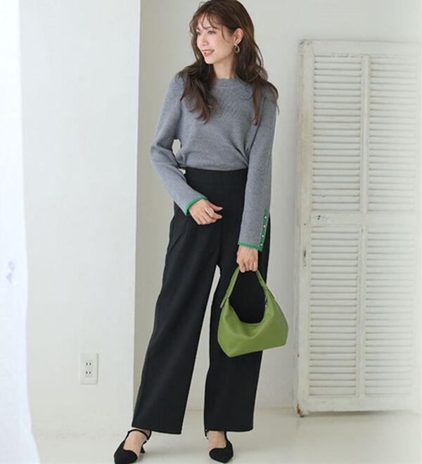 A HAPPY MARILYN（アハッピーマリリン）の「【Ｌ～８Ｌ】フィットしすぎない！もっちりリブ 配色美人着回し 袖ボタンニット（ニット・セーター）」｜詳細画像