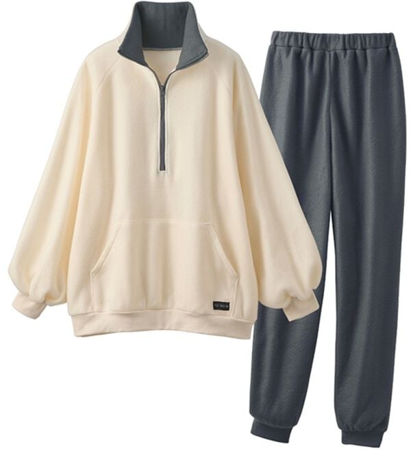YU'NOW（ユナウ）の「【上下２点セット】かるぽかハーフジップフリースパジャマ＜ルームウェア・セットアップパジャマ＞（パジャマ・ルームウェア）」｜詳細画像