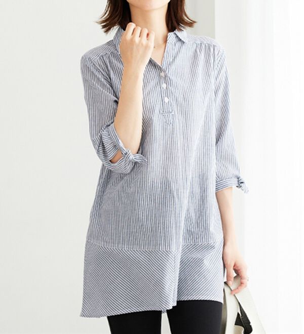 BELLUNA（ベルーナ）の「綿１００％ストライプ袖リボンチュニック（チュニック）」｜詳細画像