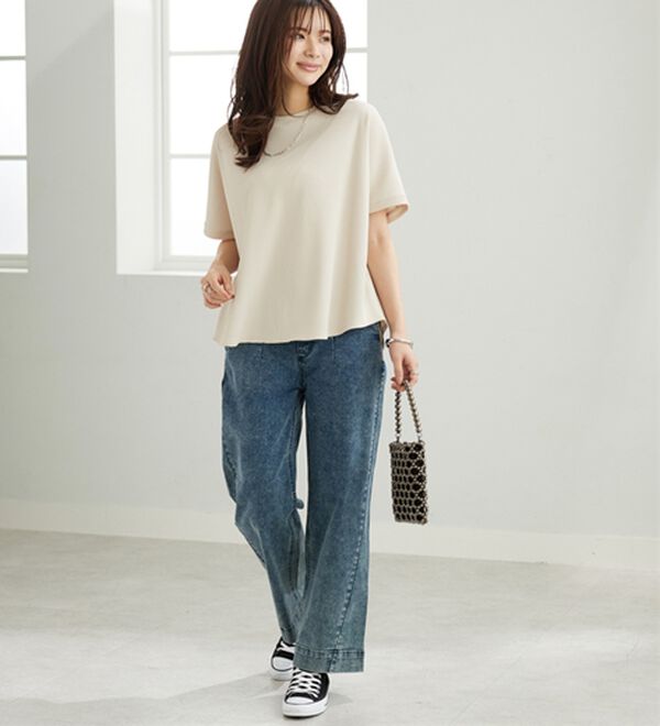 BELLUNA（ベルーナ）の「【快適Ｌａｂ．】ドライワッフル素材ドルマンプルオーバー（カットソー）」｜詳細画像