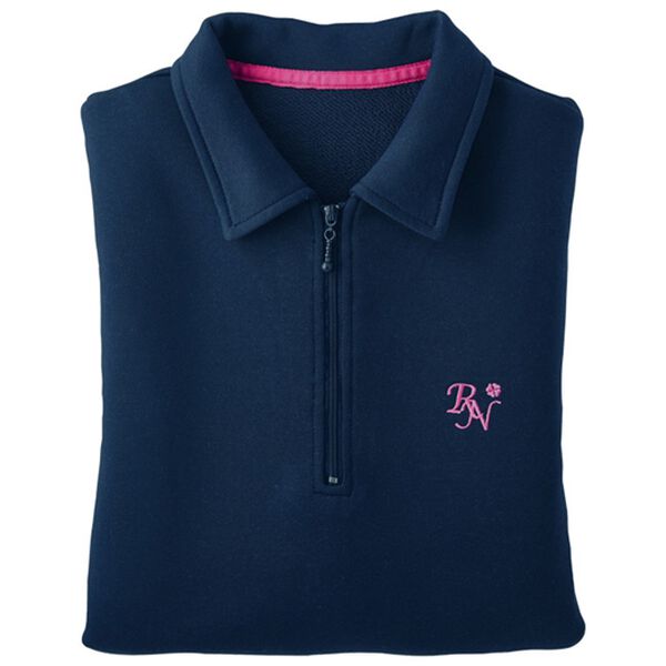 BELLUNA（ベルーナ）の「ハーフジップゆったり刺しゅうチュニック（チュニック）」｜ネイビー