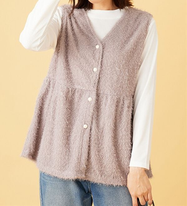 BELLUNA（ベルーナ）の「【2点セット】ラメシャギー素材ベストアンサンブル（アンサンブル）」｜詳細画像