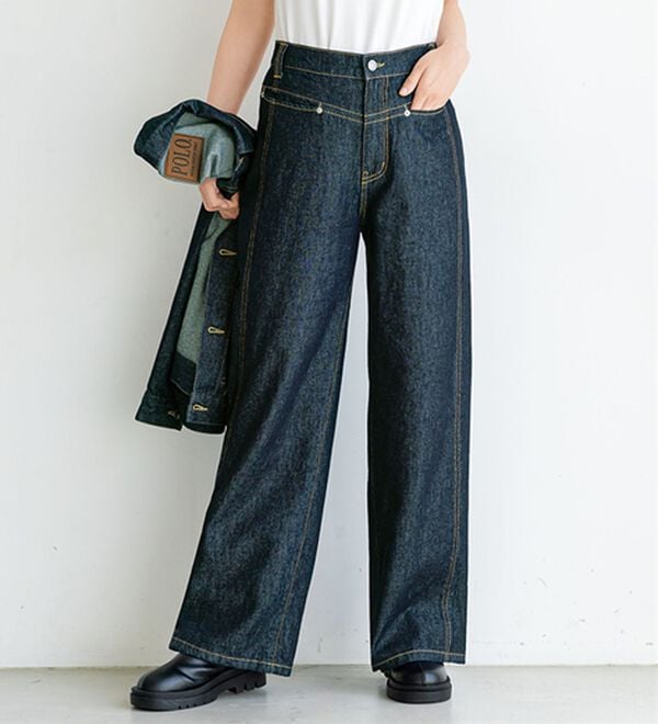 BELLUNA（ベルーナ）の「【ＰＯＬＯ　ＢＣＳ】綿１００％デニムワイドパンツ（ワイドパンツ・ガウチョ）」｜インディゴ