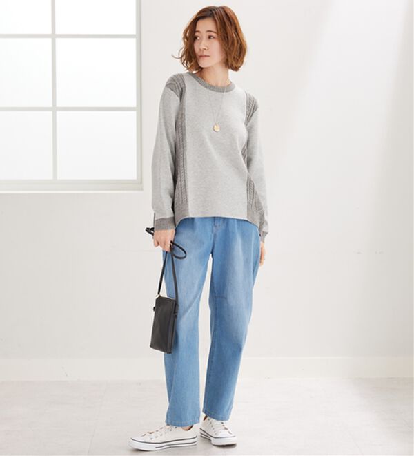 BELLUNA（ベルーナ）の「ケーブル柄ニット切替プルオーバー（カットソー）」｜詳細画像