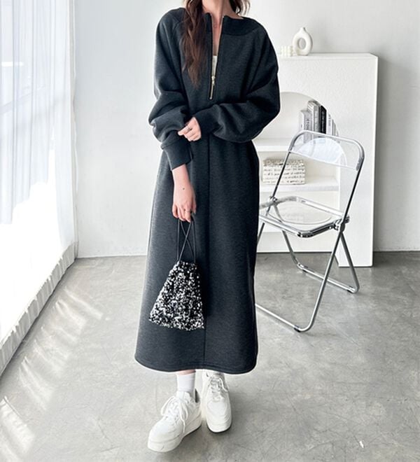 GeeRA（ジーラ）の「前後２ＷＡＹハーフジップ裏起毛スウェットワンピ―ス（その他ワンピース）」｜詳細画像