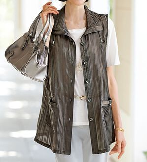 BELLUNA（ベルーナ）の「透け感が涼やか見え！綿混シャドーストライプ素材ベスト（ベスト）」｜詳細画像