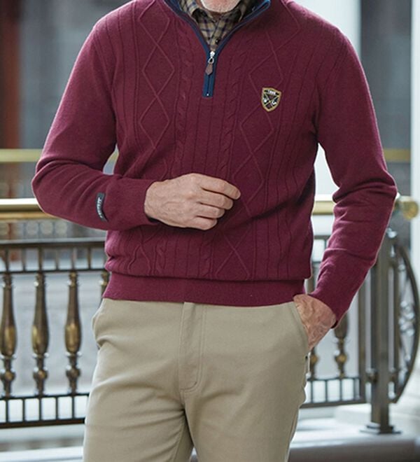 「＜ダンロップ・リファインド＞上質メランジ素材のハーフジップセーター（メンズニット・セーター）」｜詳細画像