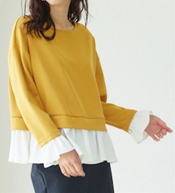 RANAN（ラナン）の「＜ＨＳ＞重ね着風配色フリルプルオーバー（カットソー）」｜詳細画像