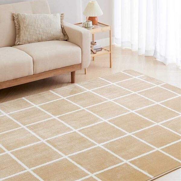 iellio（イエリオ）の「北欧調洗えるはっ水フランネルラグ＜ロングシーズン・床暖対応・洗濯可能・ウォッシャブル・おしゃれ・はっ水＞（ラグ）」｜タイルチェックモカ