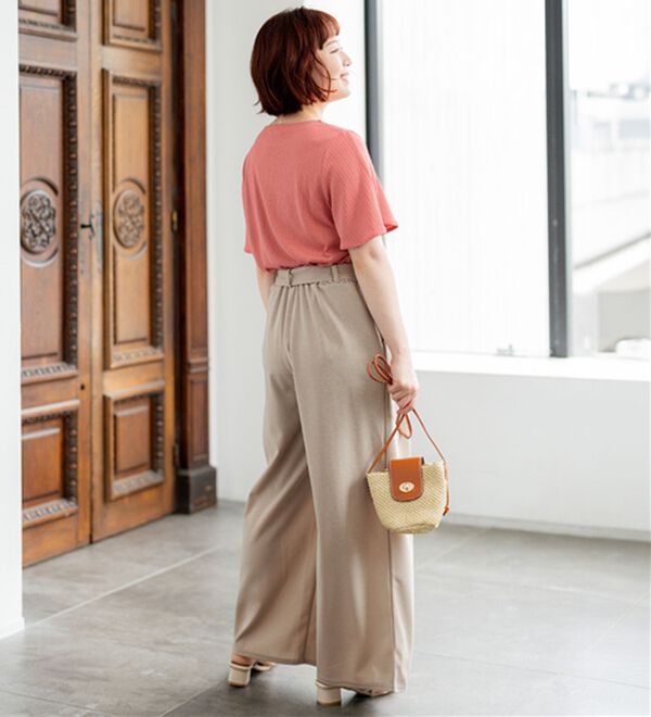 alotta（アロッタ）の「【４つの機能付】ひんやり共布リボン付ワイドパンツ（ワイドパンツ・ガウチョ）」｜詳細画像