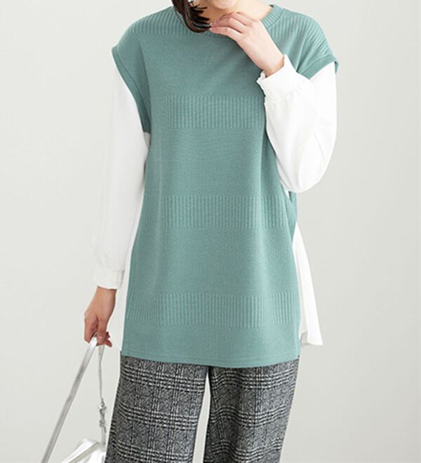 BELLUNA（ベルーナ）の「ボーダージャカード異素材切替チュニック（チュニック）」｜詳細画像