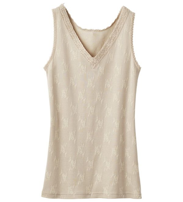 「なめらかシルク入りジャカードタンク（肌着・インナーウェア）」｜ベージュ