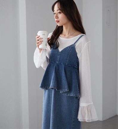 RANAN（ラナン）の「デニムペプラムキャミワンピース（ロングワンピース）」