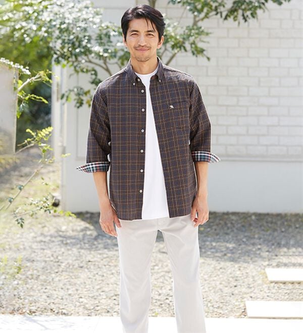 「＜アーノルド　パーマー＞シアサッカーデザインシャツ（長袖・７分袖）（メンズシャツ）」｜詳細画像