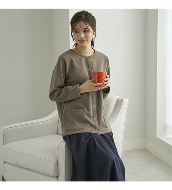 BELLUNA（ベルーナ）の「パチパチしにくい！静電気防止裏フリース配色カーディガン（その他カーディガン）」｜詳細画像