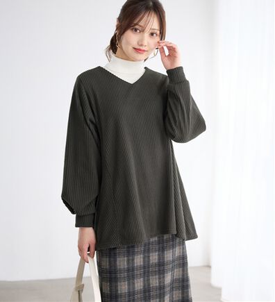 alotta（アロッタ）の「ふんわりリブニットソーＡラインチュニック（チュニック）」