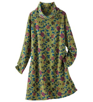 BELLUNA（ベルーナ）の「花柄プリント起毛カットソーチュニック（チュニック）」｜グリーン系