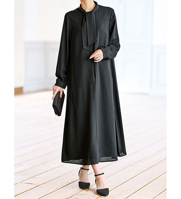 BELLUNA（ベルーナ）の「日本製素材！バックプリーツボウタイワンピース（ブラックフォーマル（喪服・礼服））」｜詳細画像