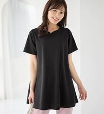 alotta（アロッタ）の「【接触冷感】さらっと快適！高見えフレアーロングチュニックＴシャツ（チュニック）」