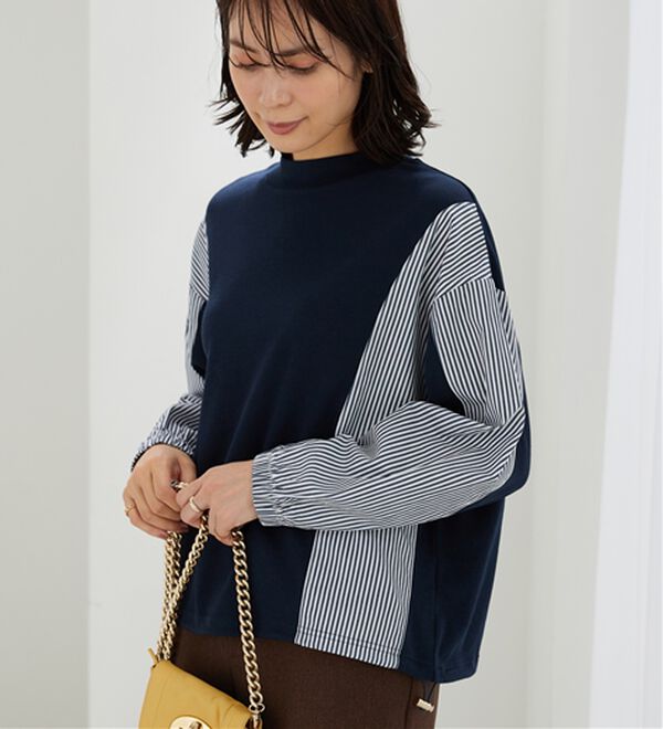 BELLUNA（ベルーナ）の「ストライプ切替デザインプルオーバー（カットソー）」｜詳細画像