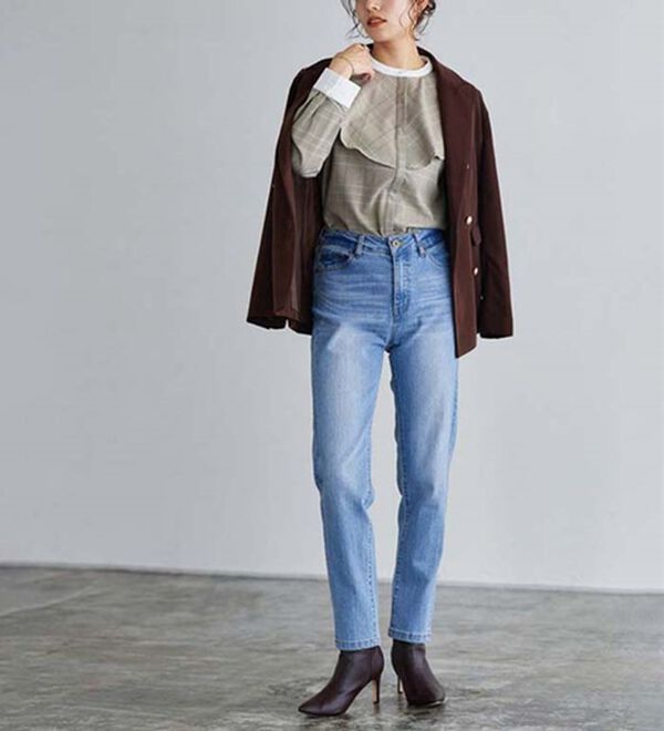 Pierrot（ピエロ）の「【Ｍ～３Ｌ】ストレッチスリムテーパードデニムパンツ（フルレングスパンツ）」｜詳細画像