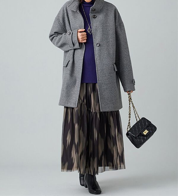 コート❣️チェックコクーンミドルコート ミドルコクーンコート ブルー hellam SETUP7｜MAISON BREEZE reveur/シャギーチェック コクーンミドル