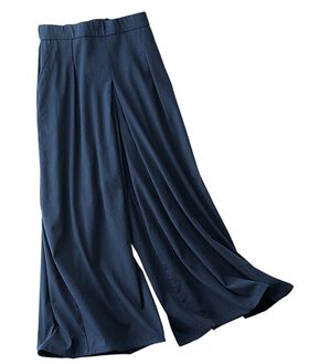 BELLUNA（ベルーナ）の「ひんやりスラブ調素材ガウチョパンツ（フルレングスパンツ）」｜ネイビー