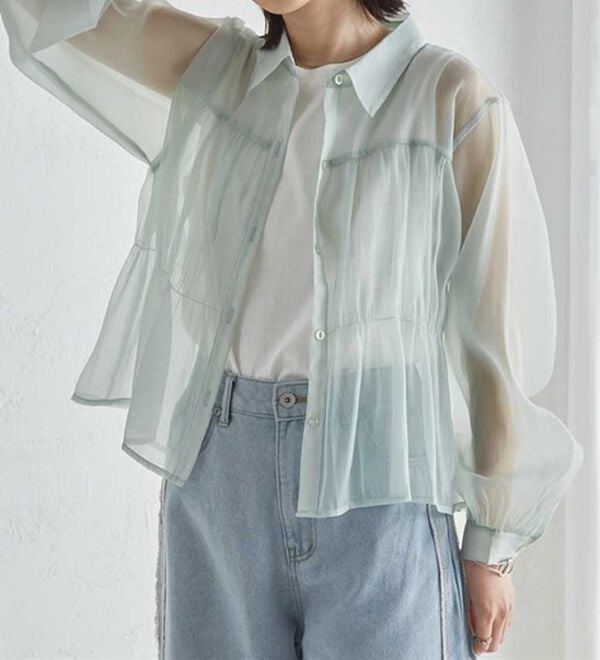 RANAN（ラナン）の「シャーリングシアーショートシャツ（ブラウス）」｜詳細画像