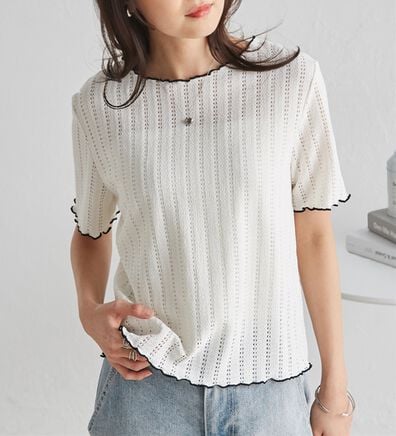 RANAN（ラナン）の「透かし柄メロー配色Ｔシャツ（カットソー）」