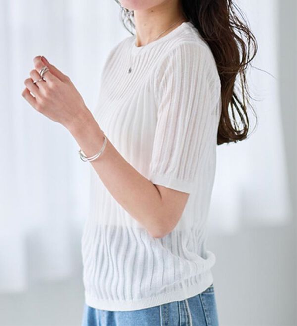 RANAN（ラナン）の「5分袖シアーラメリブニット（ニット・セーター）」｜詳細画像