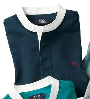 「＜ポロ・ビーシーエス＞スタンドラガーＴシャツ（メンズカットソー）」｜ネイビー