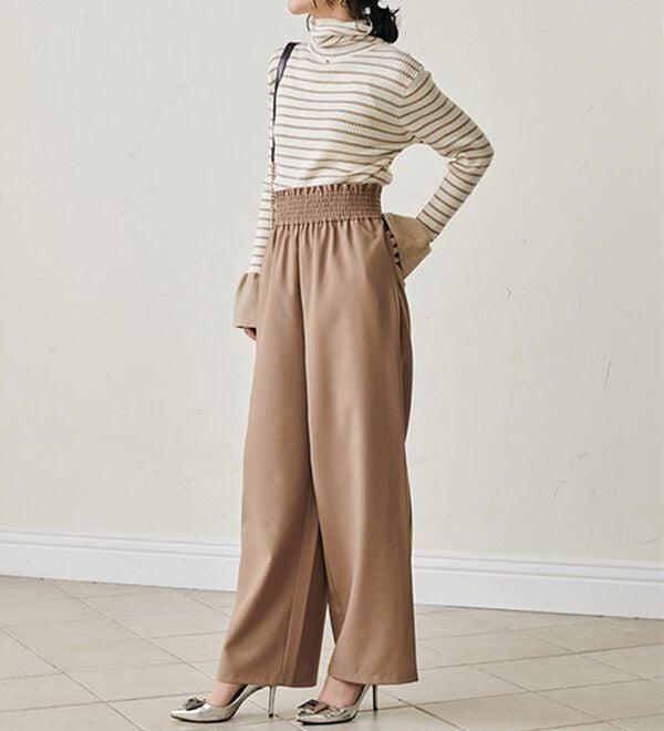 RANAN（ラナン）の「ウエストシャーリングギャザーパンツ（ワイドパンツ・ガウチョ）」｜詳細画像