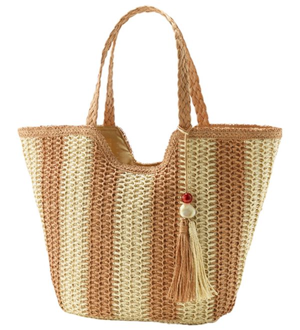 BELLUNA（ベルーナ）の「ストーンタッセル付雑材トート（トートバッグ）」｜ベージュ