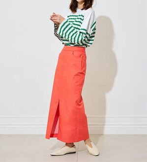 RANAN（ラナン）の「プリーツ風ボーダーニット（ニット・セーター）」｜グリーン