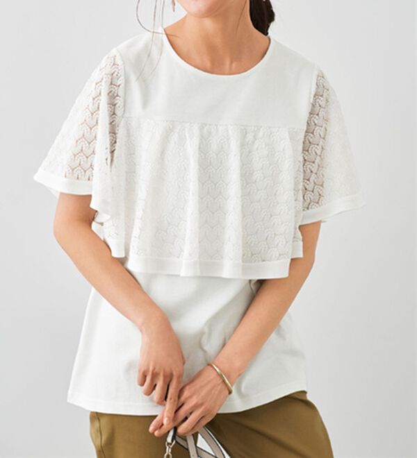 BELLUNA（ベルーナ）の「脱Ｔシャツ！レースデザインプルオーバー（カットソー）」｜オフ白