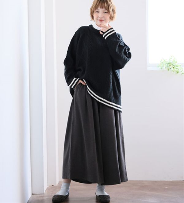 A HAPPY MARILYN（アハッピーマリリン）の「【大きいサイズ】【Ｌ～６Ｌ／選べる丈】【裏起毛】暖かいのに着ぶくれない！身長別で選べる温柔ワイドパンツ（ワイドパンツ・ガウチョ）」｜詳細画像