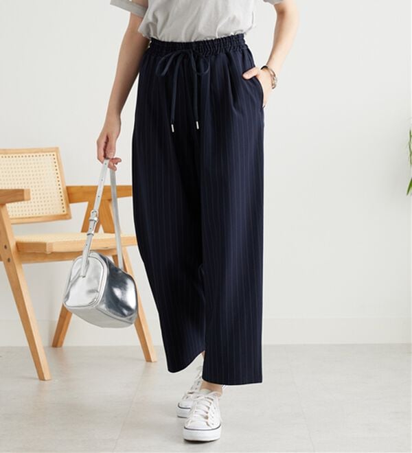 BELLUNA（ベルーナ）の「【嬉しい機能付き！】とろみ素材ドロスト使いワイドパンツ（ワイドパンツ・ガウチョ）」｜詳細画像