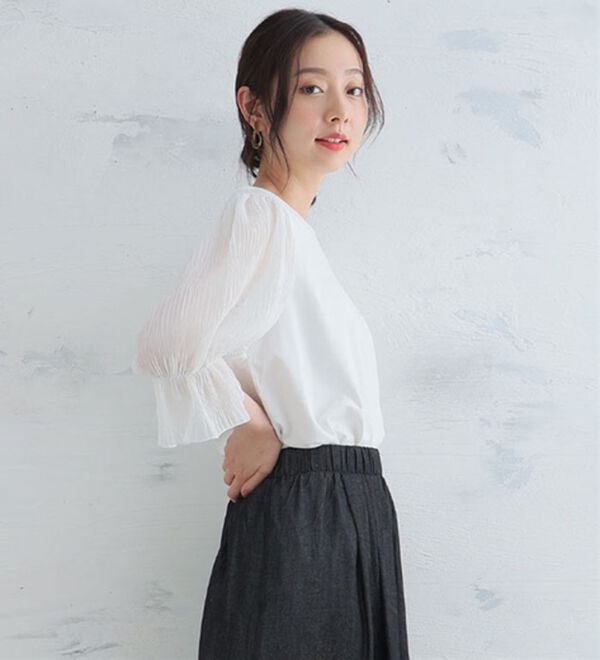 A HAPPY MARILYN（アハッピーマリリン）の「選べる袖異素材 キレイめカットソー 半袖 プルオーバー（カットソー）」｜詳細画像