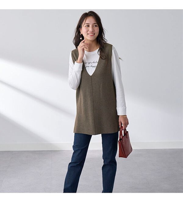 BELLUNA（ベルーナ）の「エコ素材シンプルロングニットベスト（ベスト）」｜詳細画像